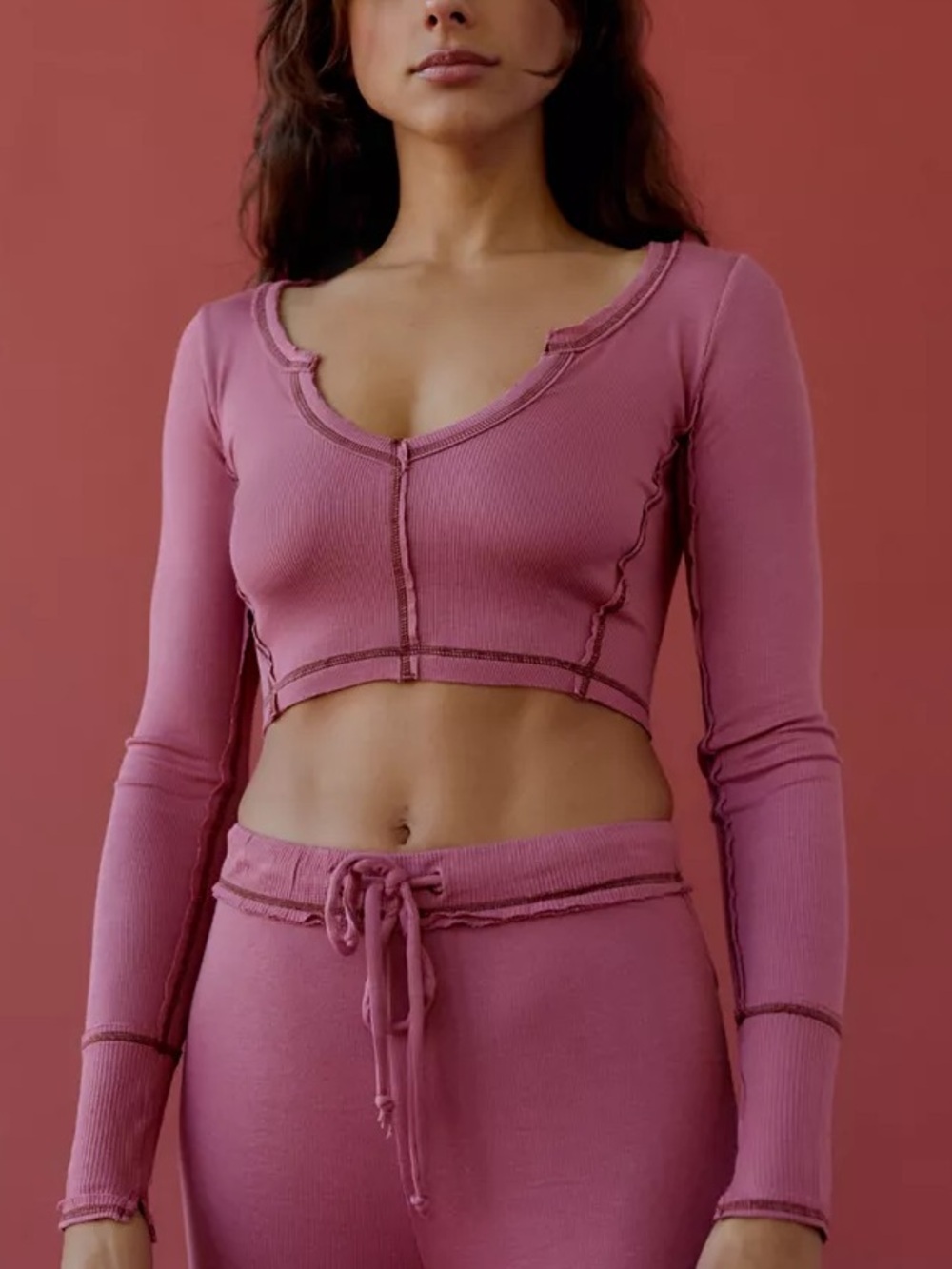 Urban Outfitters Out From Under Sweet Dreams long sleeve notched crop top